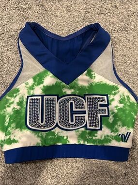 Varsity UCF Green White and Blue Cheer Crop Top